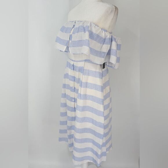 Lulu's Transatlantic Voyage Light Blue and Ivory Striped Midi Dress Medium NWT - Picture 10 of 16